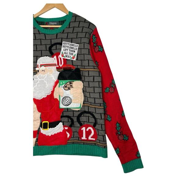 33 Degrees Sweater Mens XL Ugly Christmas Holiday Workout Kettlebell Buff Santa - Picture 4 of 12
